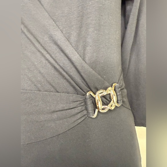 Jones NY Signature Black Pullover Faux Wrap Blouse Silver Detail Size Small - Picture 3 of 7